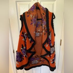 Athena Marie Open Front Shawl Poncho Appliquéd w florals Quirky Hobo Sz L/XL